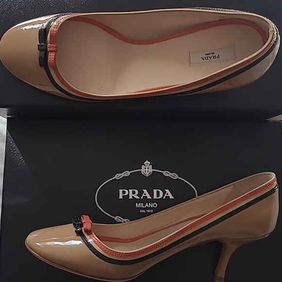 Prada Beige and Coral Heels - Picture 2 of 11